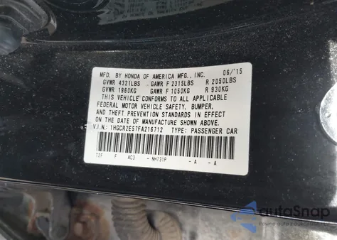 2015 Honda Accord Sport z USA, uszkodzony, nr VIN 1HGCR2E57FA216712